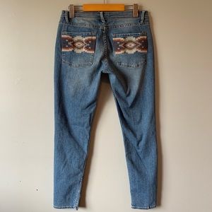 Roxy Blue Denim Jeans with Multicolor Aztec Pocket Detail